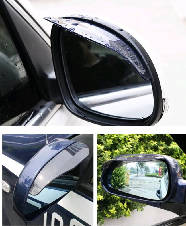 Car rearview mirror rain protection eyebrow set in black PVC on a vehicle side mirror