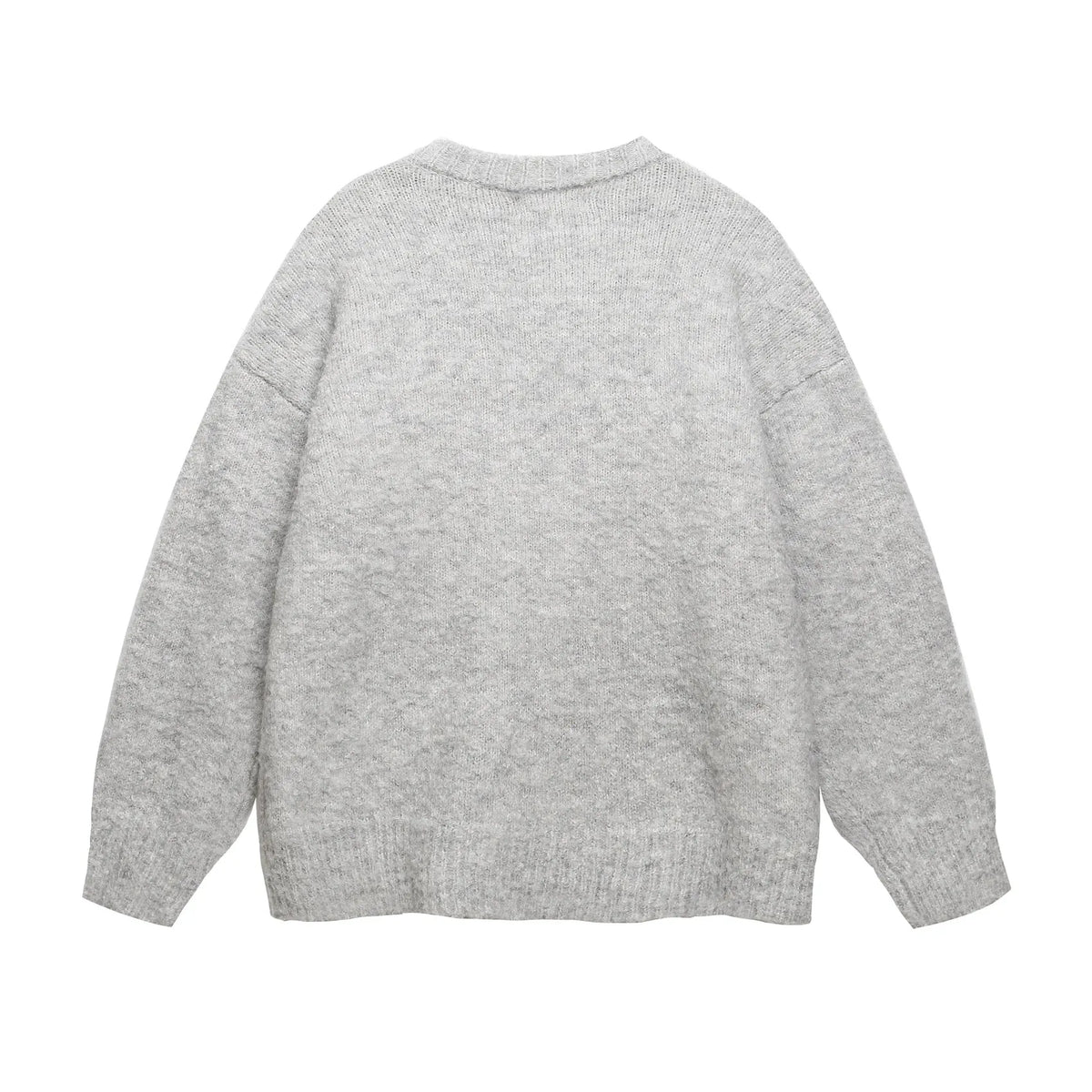 Gray American retro round neck sweater with Christmas hat puppy embroidery design for teenagers, loose fit, polyester fabric