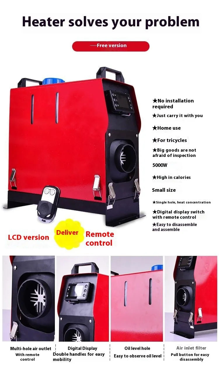 24V diesel parking air heater all-in-one machine with aluminium alloy single-hole build and voice remote control