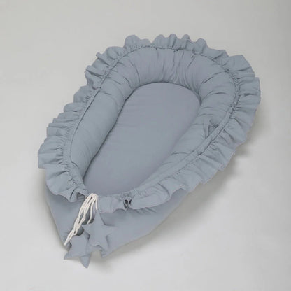 Lace Cotton Baby Bionic Bed Portable in pink, blue, purple, and beige