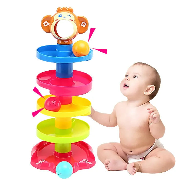 Puzzle rolling ball baby toy 17x18x40.5cm in as-shown colour with music and stacking function