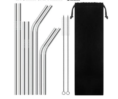Colourful reusable stainless steel straws with threaded non-slip lines in various sizes and colours