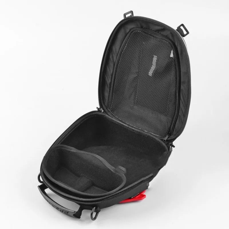Black motorcycle fuel tank bag adapter ring with carbon fiber pattern PU and EVA molding, 29x26x16cm