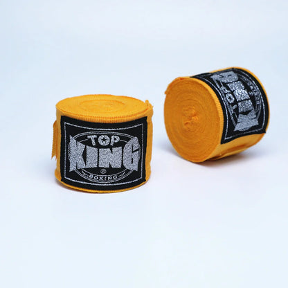 Two 5-metre boxing hand wraps in different colours showing elastic cotton construction