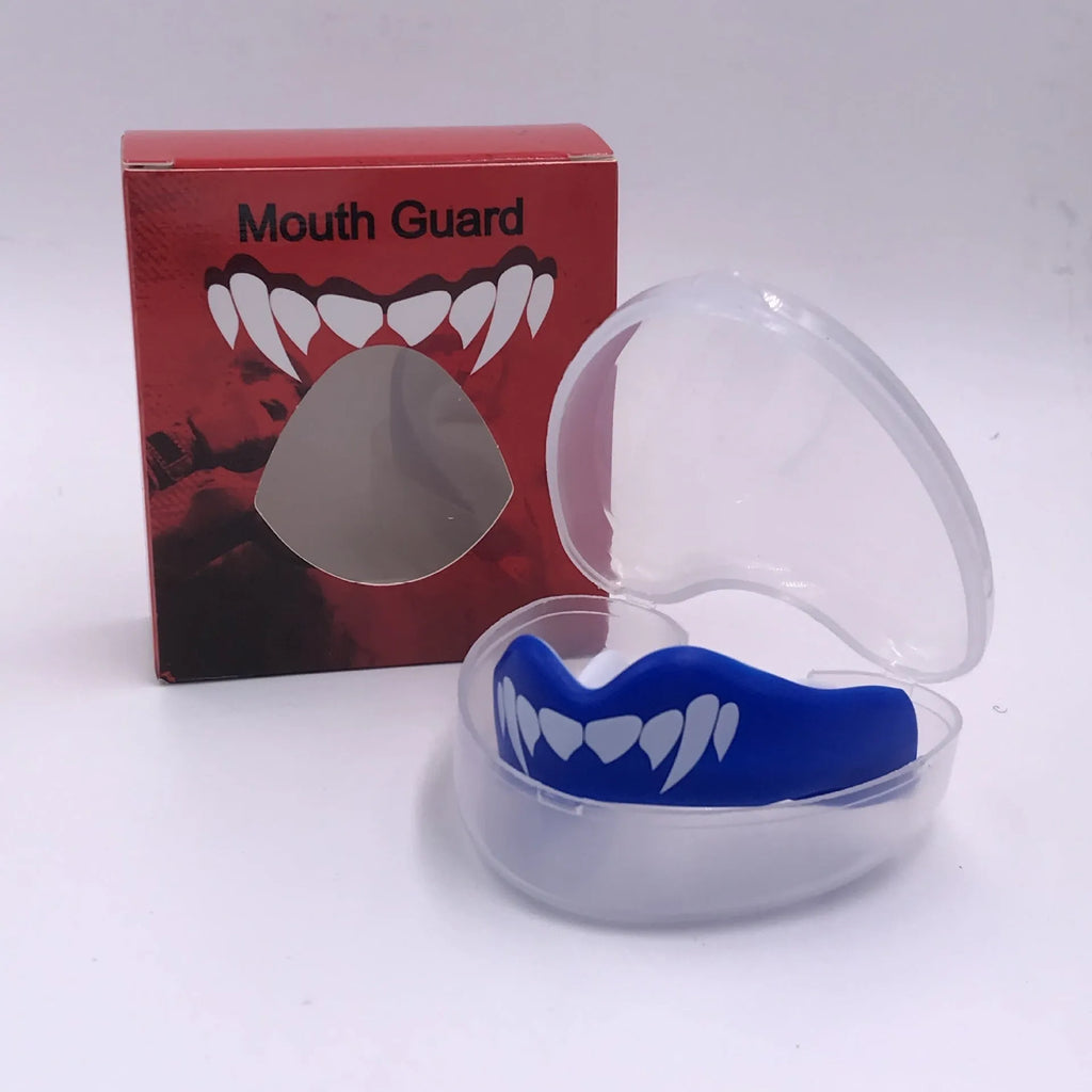 Adult boxing sports mouthguard with printed teeth pattern in black and white colour