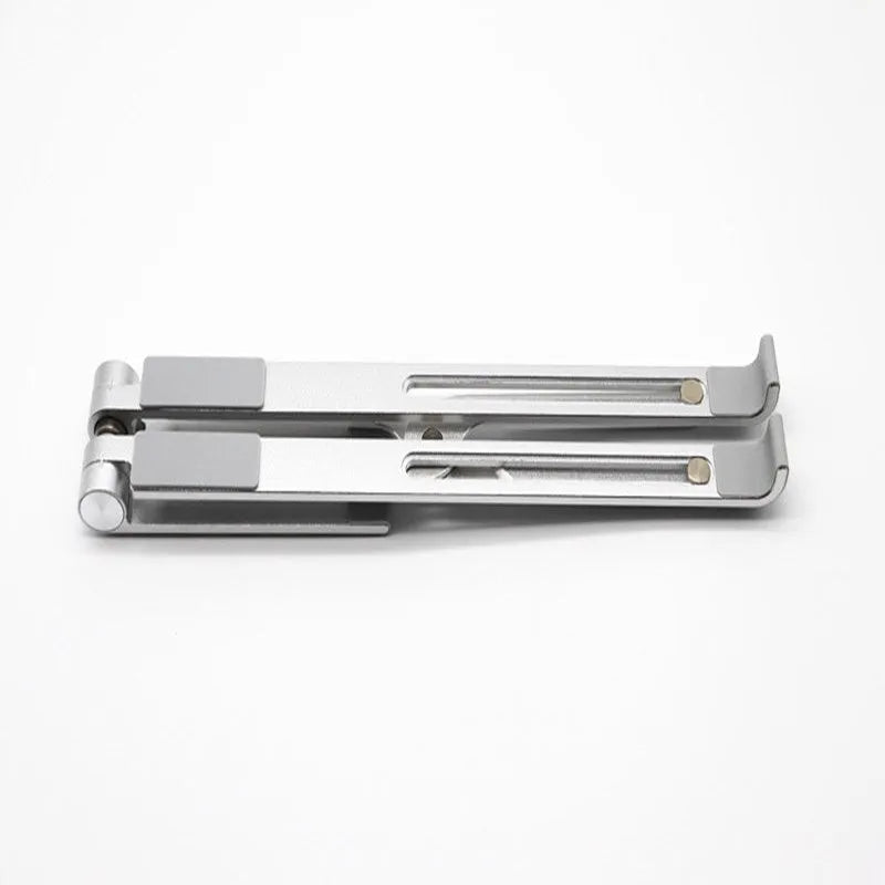 Aluminium laptop stand in black or silver, showing its 26 cm wide bracket design.