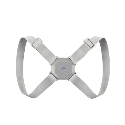 Grey adjustable posture corrector belt for kids and adults, 210g weight with real-time hunchback assessment straps