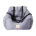 Travel car seat cushion for small dogs with raised sides in blue stripes on a car seat, Oxford cloth construction
