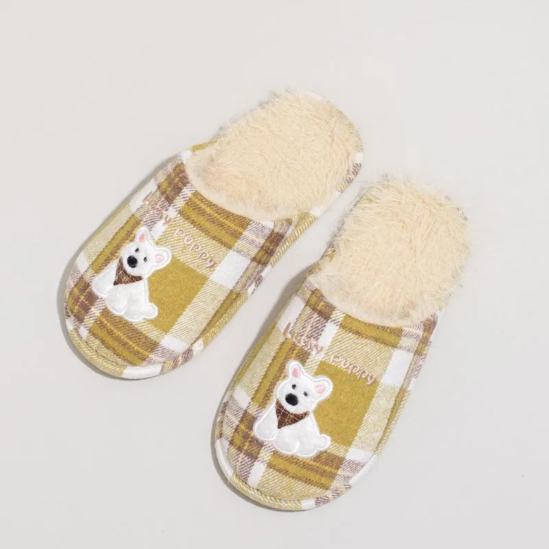Plush cotton indoor slippers in chestnut coffee colour with fluffy texture and non-slip sole
