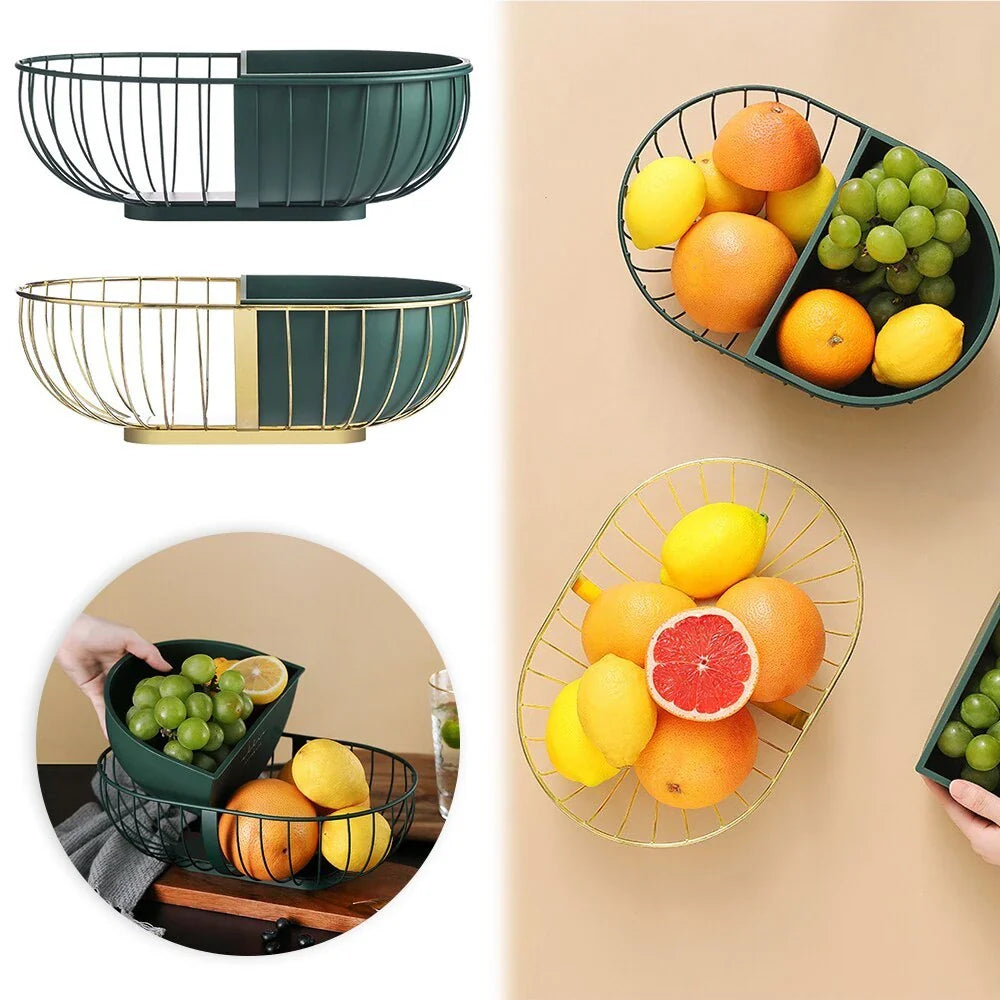 Nordic style metal fruit basket with detachable plate for kitchen organisation