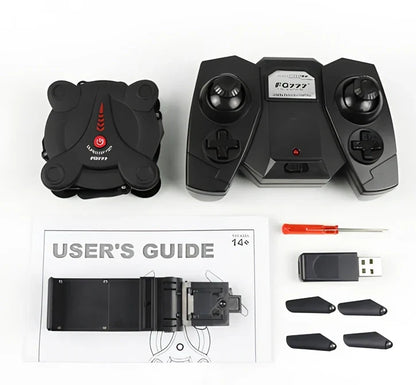 Black WiFi real-time aerial drone, 6.5x6.5x2.5cm size, 45g weight with 50m control range