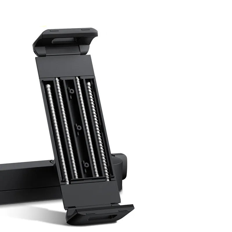 Black universal car backseat cell phone stand mounted behind seat for hands-free use
