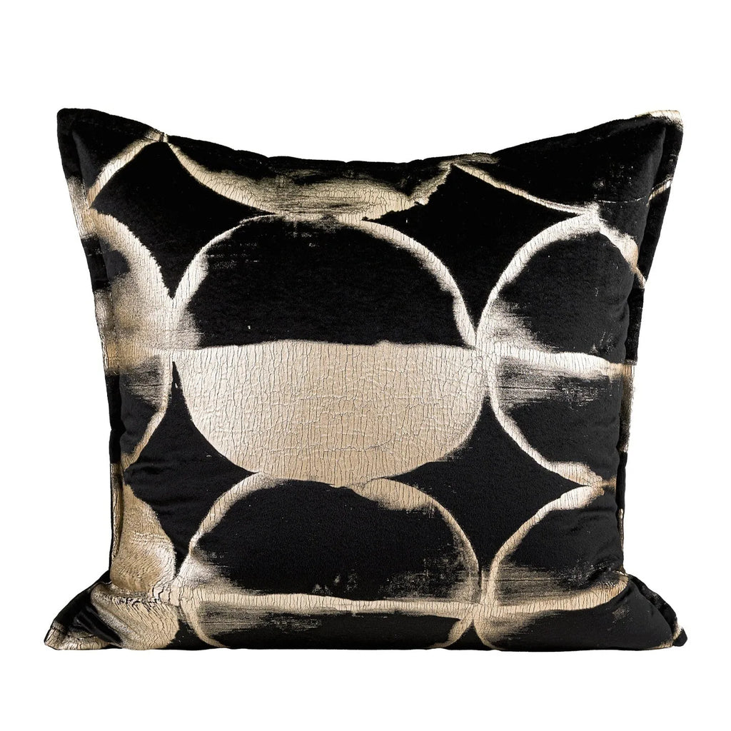 Black and gold abstract full moon pattern decorative cushion with removable cover