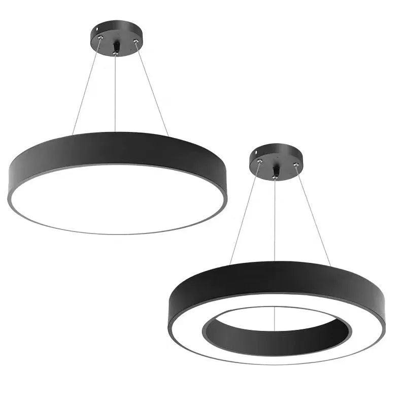 Industrial wind LED ring light with hollow black frame, 40cm diameter, white light, PVC shell pendant fixture