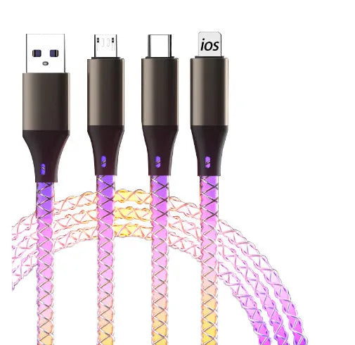 Phantom gradient coloured USB charging cable with Lightning, Micro USB and USB-C connectors on 1.2 metre cable