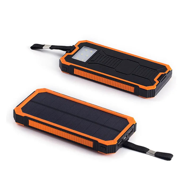 Solar power bank in black, green, orange or yellow with polymer lithium-ion battery