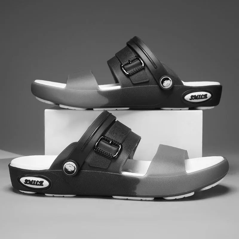 Flat wading breathable soft bottom hole shoes in black with EVA sole and oversleeve design