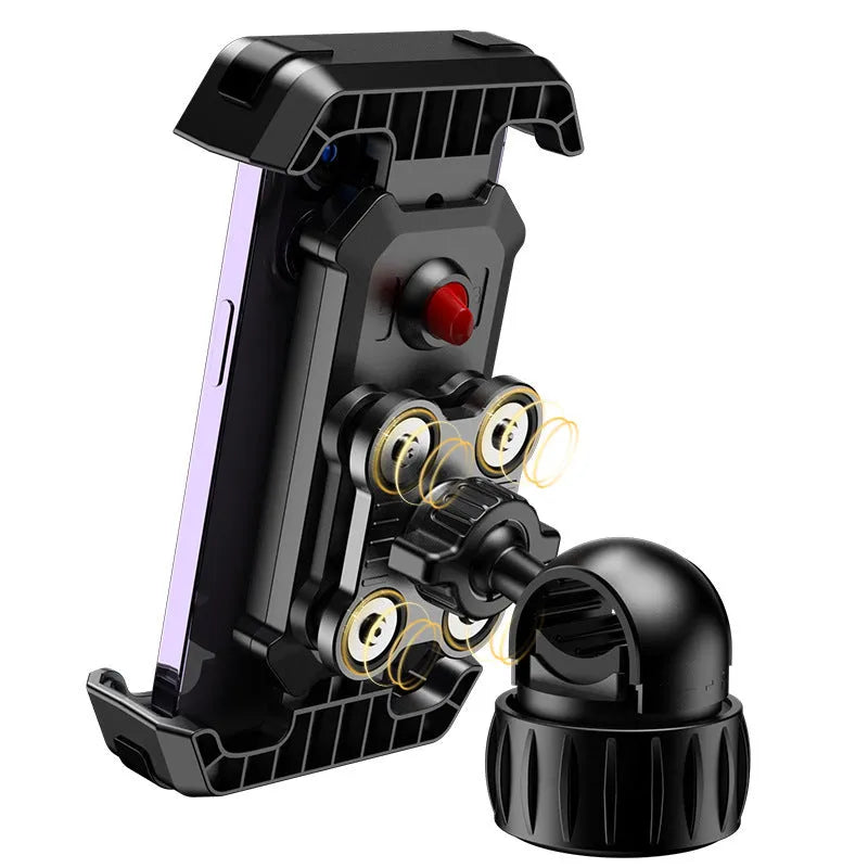 Black ABS cycling phone navigation bracket mounted on bicycle handlebars