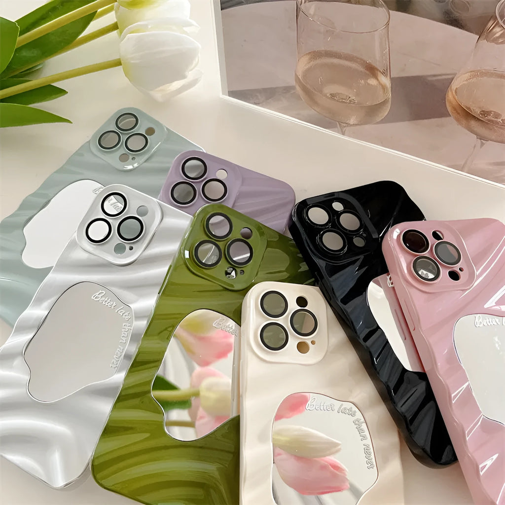 Summer corrugated mirror phone case for iPhone 14 Plus in multiple colours with TPU shockproof protection