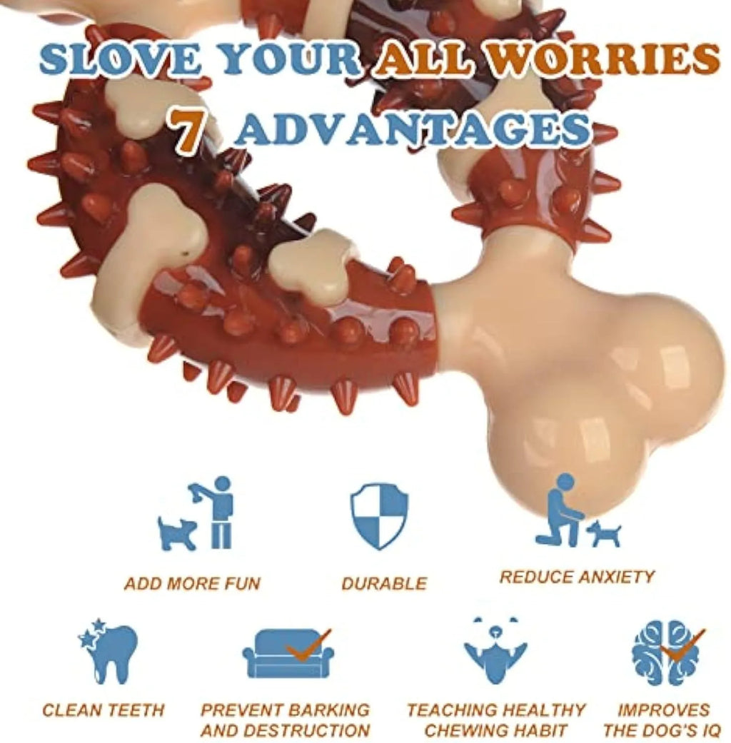 Natural rubber bone-shaped dog chew toy for dental health and anxiety relief in two sizes