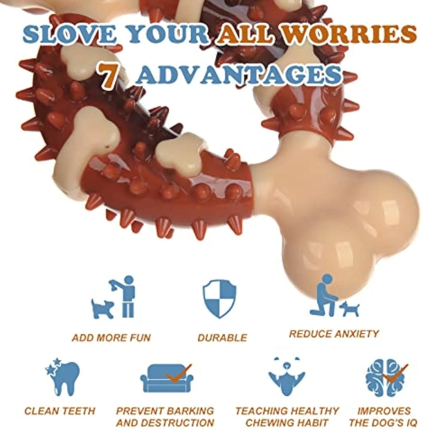Natural rubber bone-shaped dog chew toy for dental health and anxiety relief in two sizes