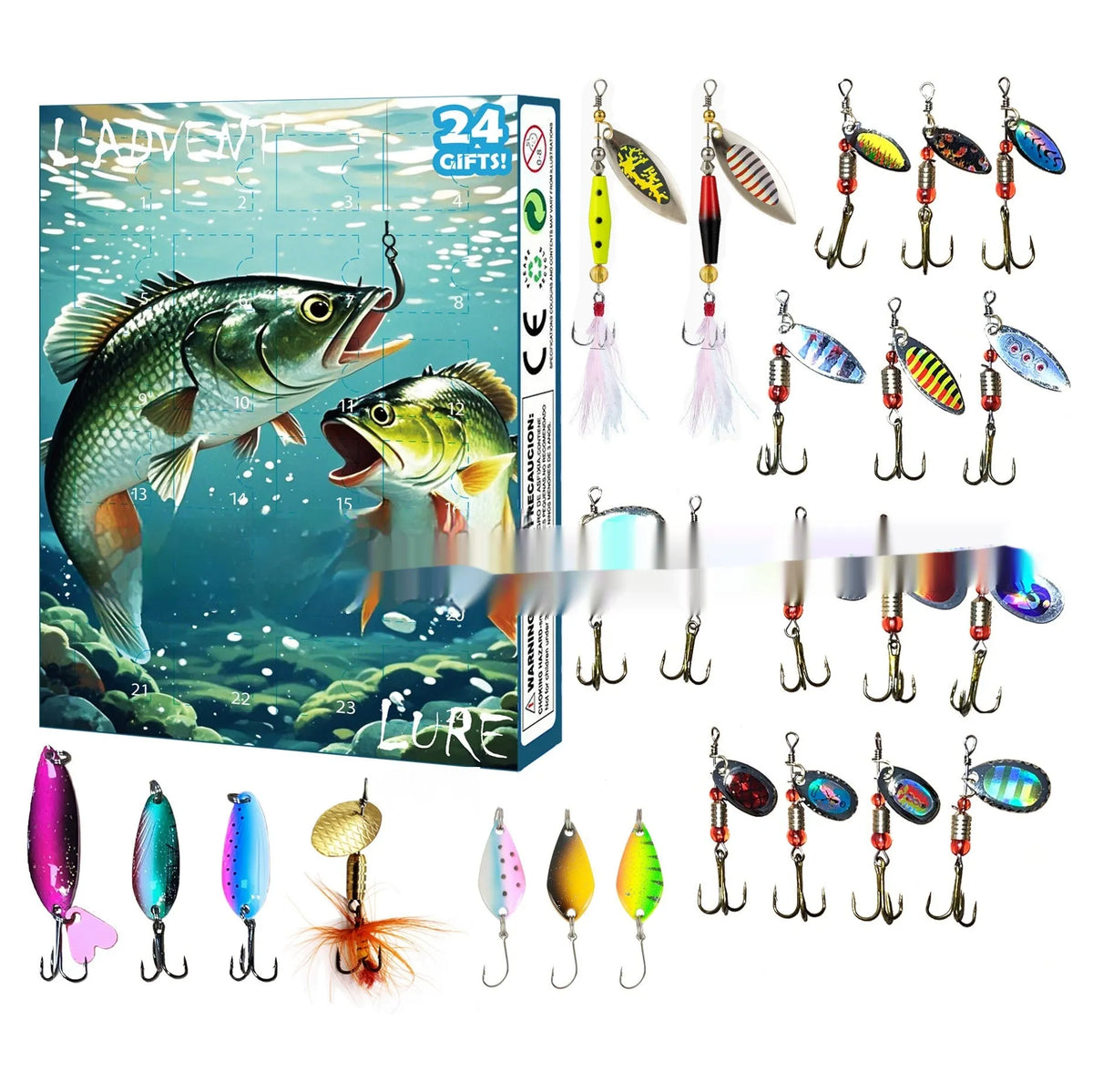 Metal fishing advent calendar blind box 24 countdown 26x18x3cm unisex middle-aged angler gift