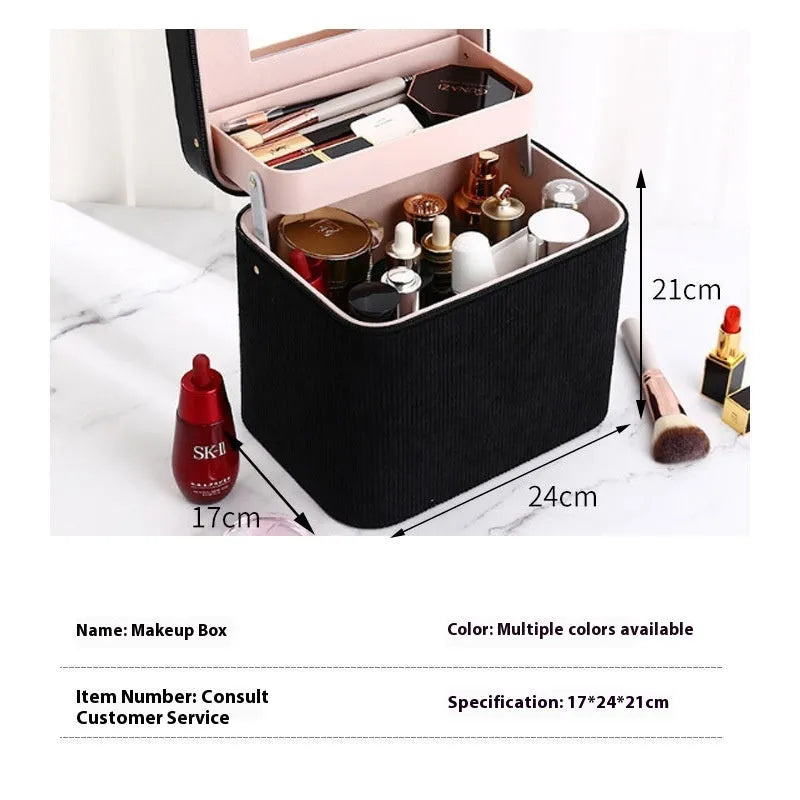 Solid colour corduroy cosmetic storage box with large capacity for home organisation