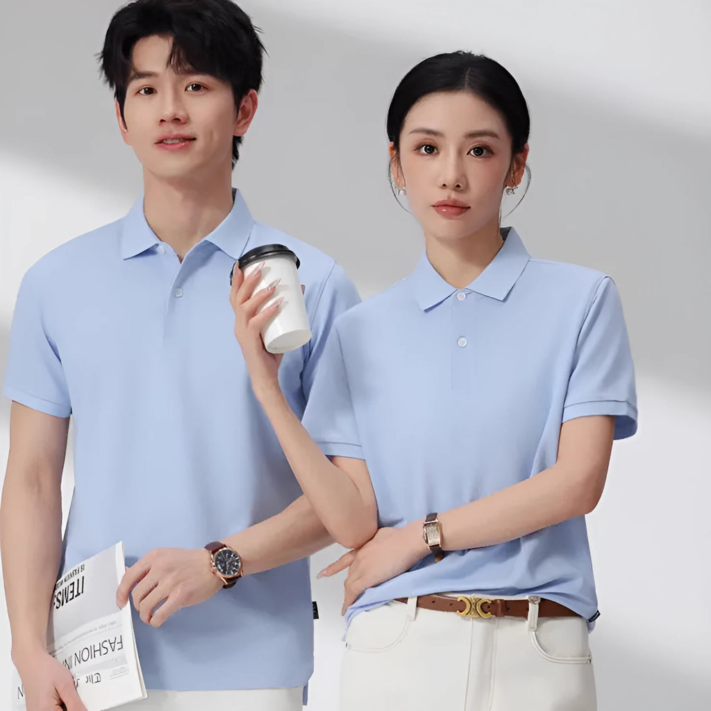 Ice silk cotton polo shirt with asymmetric lapel detail in light business style for summer wear