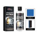 Headlight restoration kit with PET fluid bottle, microfiber cloth, and sponge applicator for car lens polishing
