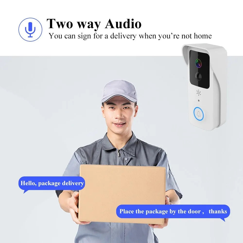Black and white waterproof smart home visual doorbell with HD remote intercom.