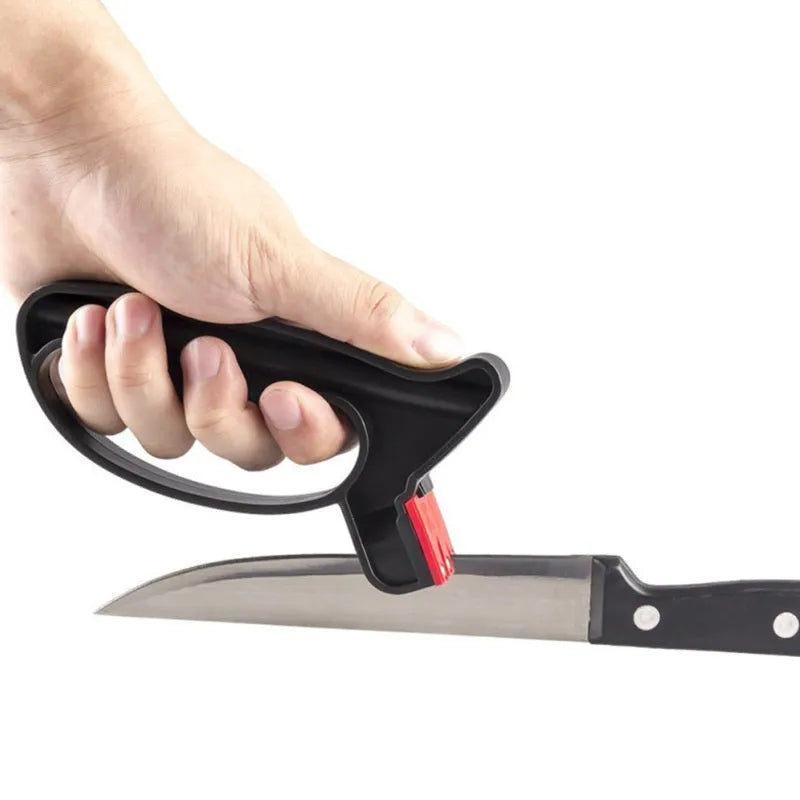 Black handheld knife and scissor sharpener with tungsten steel blade measuring 140mm