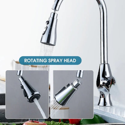 A versatile pressurized faucet sprayer with 3-in-1 cleaning modes, 360-degree rotation, and a powerful water flow for efficient kitchen cleanup.