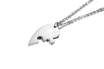 Heart-shaped titanium steel friendship pendant set in silver, gold, black with optional 51-80cm chain, rust-resistant two-piece unisex jewellery