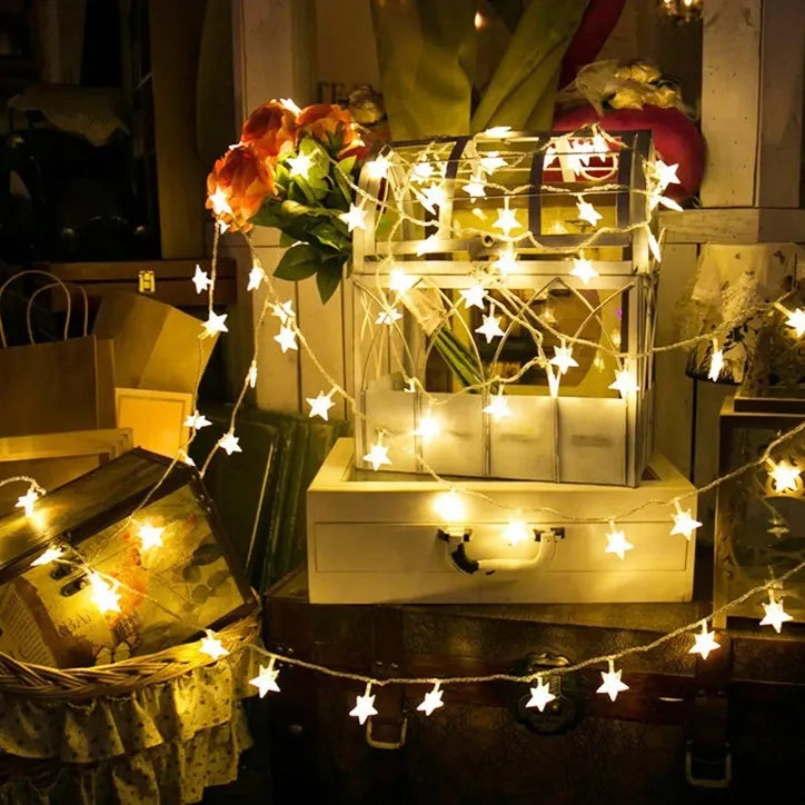 3 metre LED star light string with 20 warm white glass bulbs for outdoor decoration