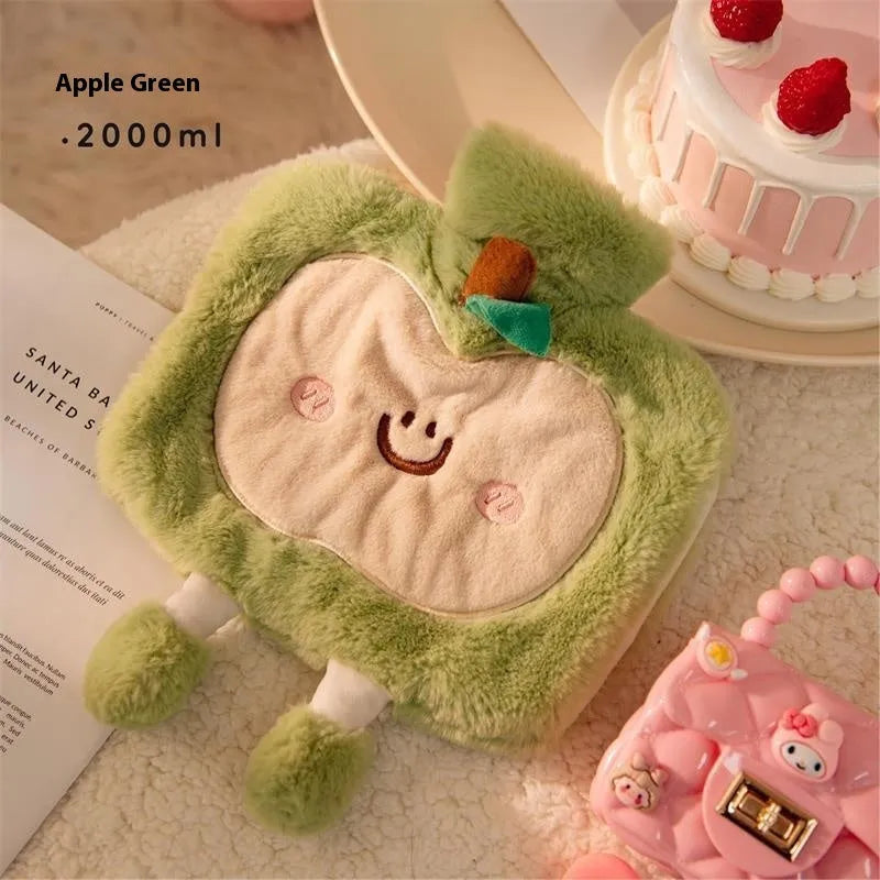 Large cute face hot water injection bag 2000ml in Apple Red colour with cartoon design