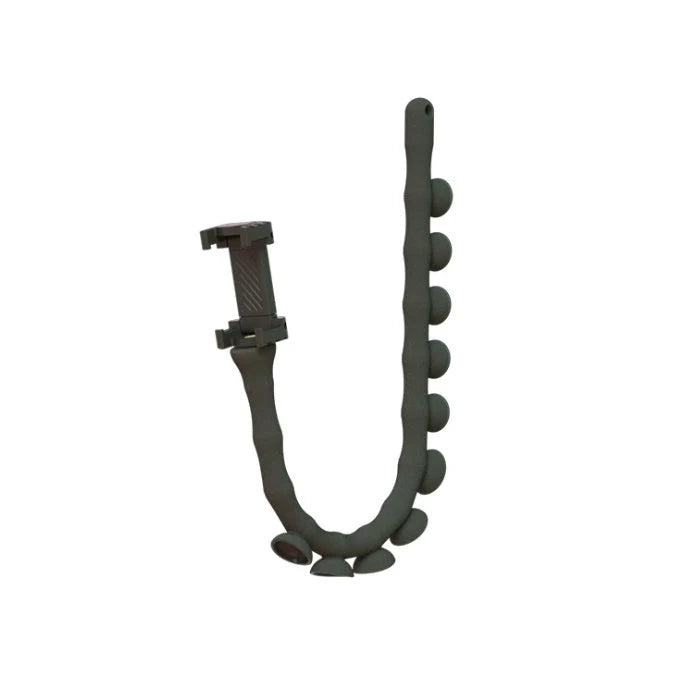 Flexible phone holder with suction cup for desktops and bicycles in black, pink, and clear green