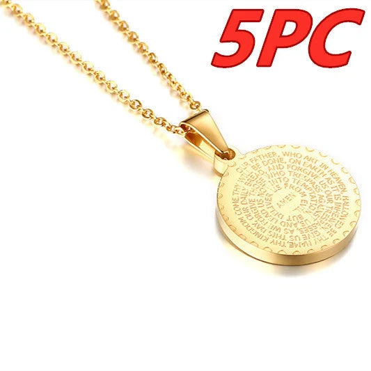 Stainless steel rhinestone prayer scripture pendant with adjustable chain in gold and silver