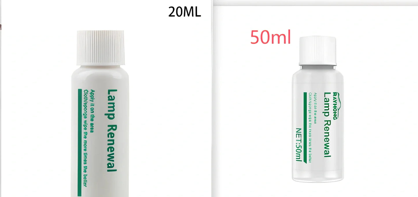 20ml automobile headlight repair liquid bottle for oxidation and yellowing restoration, with sanding steps for clear lenses
