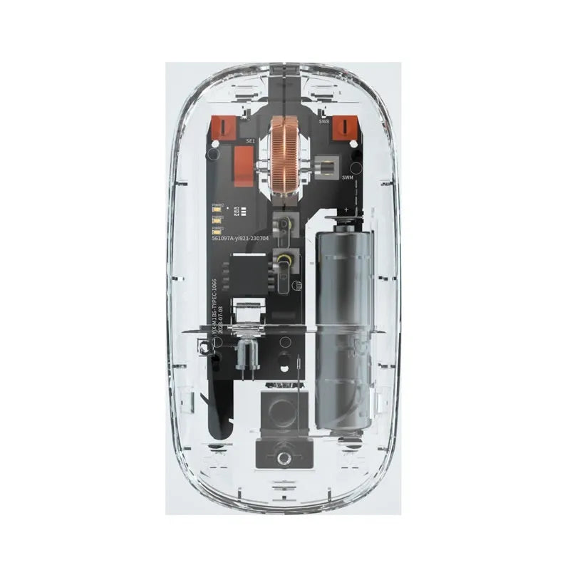 Three-mode self-charging Bluetooth mouse in silver for tablet PC and laptop with compact design