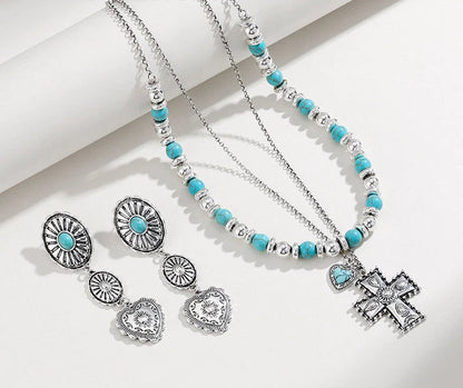 Semi-precious stone beaded twin earrings for women in alloy with electroplating treatment