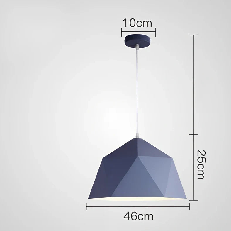 Colourful geometric iron hanging lamp, 46cm diameter, adjustable to 2m height in black or white for home lighting