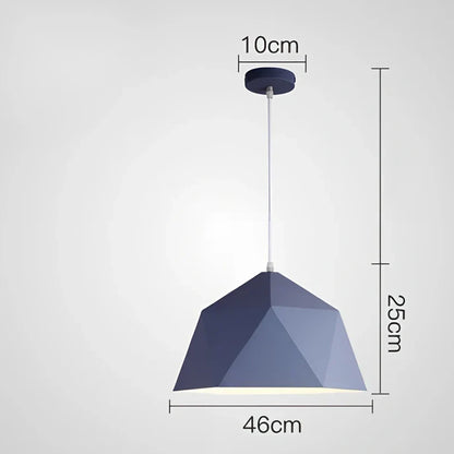 Colourful geometric iron hanging lamp, 46cm diameter, adjustable to 2m height in black or white for home lighting