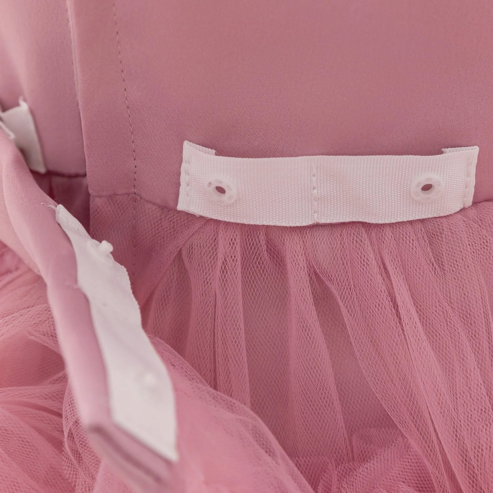 Girls sleeveless mesh long dress in bean pink Trueran fabric, suitable height 70-110cm