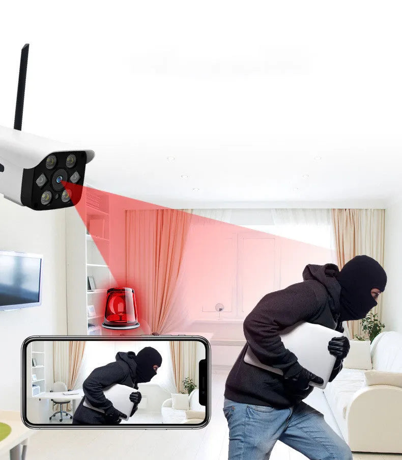 White outdoor smart security camera with infrared night vision capability up to 10 metres