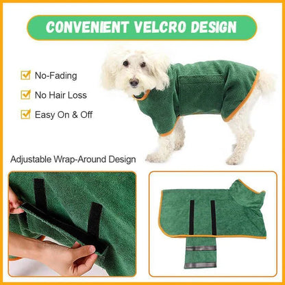Absorbent pet bathrobe with waist-wrapped microfiber for fast drying, available in multiple colors and sizes
