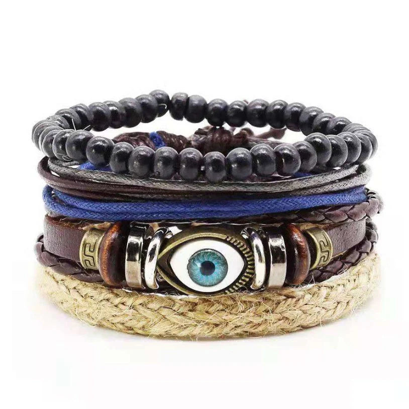 Men's genuine leather vintage braided bracelet with adjustable sliding knot