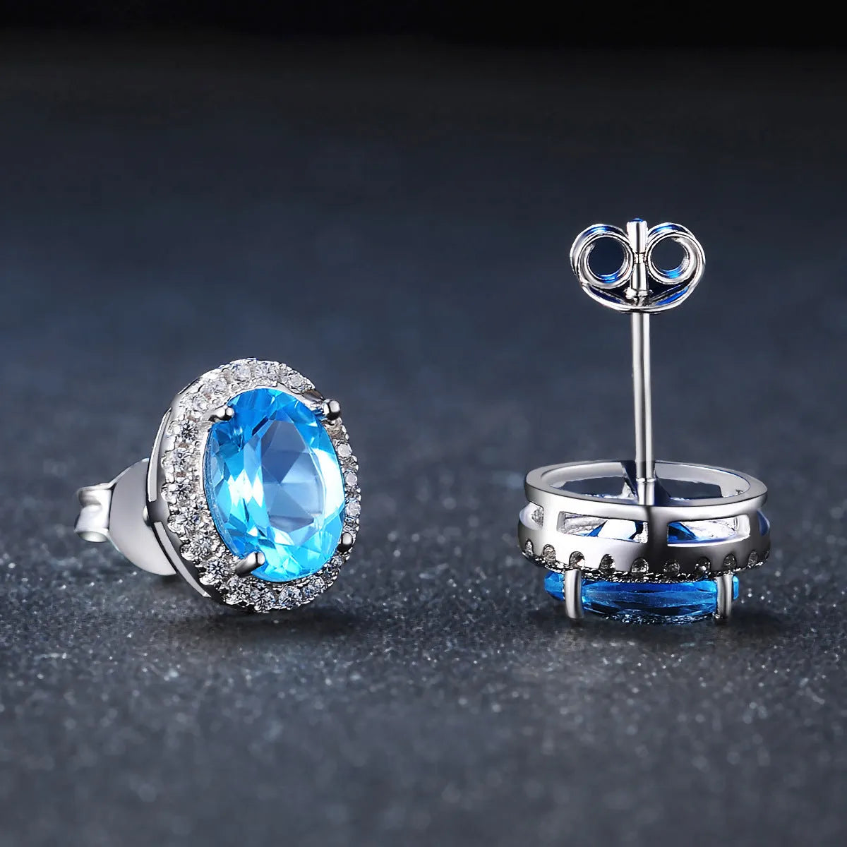 925 sterling silver geometric blue topaz jewellery set including earrings, ring, pendant and necklace