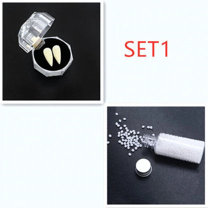 Halloween Vampire Zombie Dentures for cosplay and costume parties, available in multiple sizes