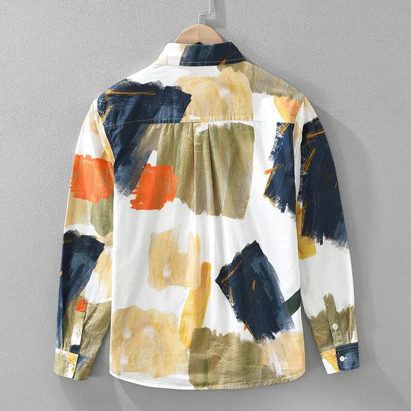Women's loose cotton cardigan top with printed colour design and long sleeves
