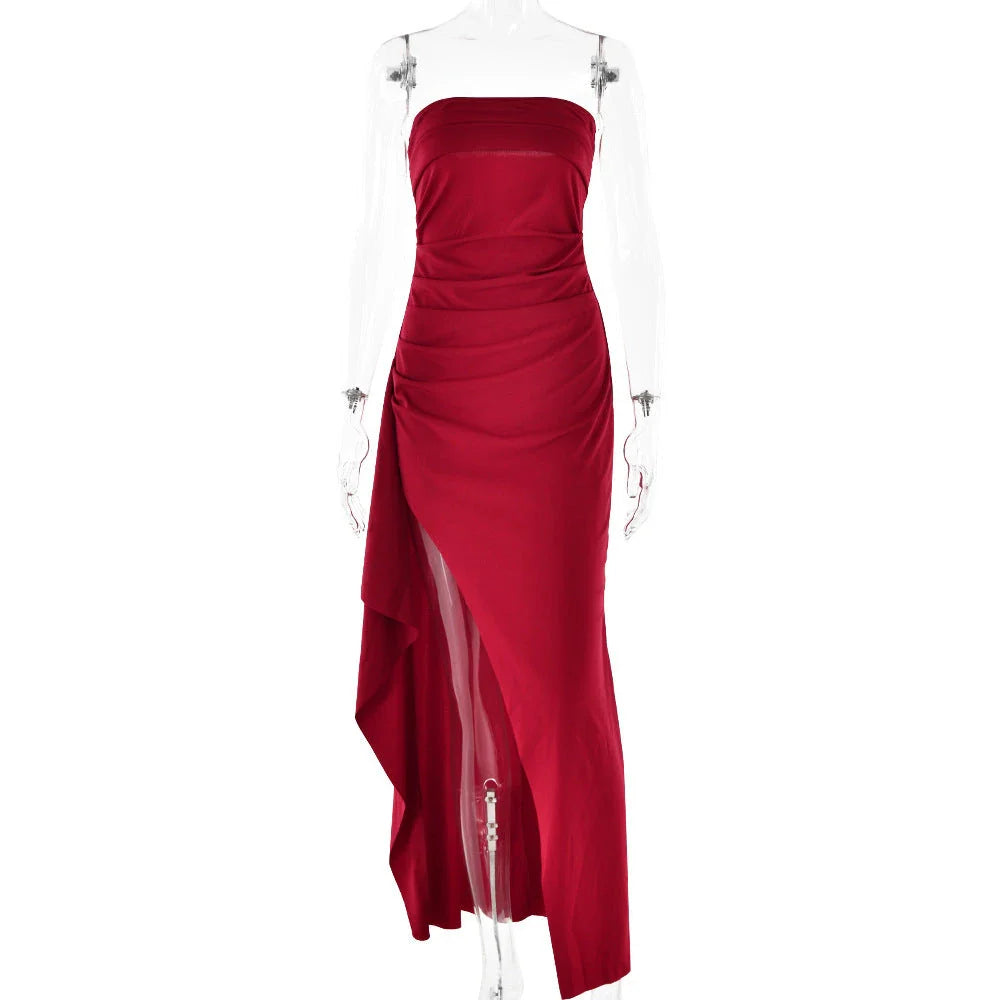 Elegant sleeveless maxi dress in various colors, featuring a backless design and an A-line silhouette for a flattering and sophisticated look.